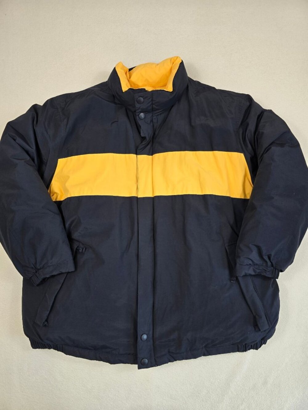 NEW Roundtree & Yorke Mens XL Navy & Yellow Puffer Jacket Down Feather Insulate